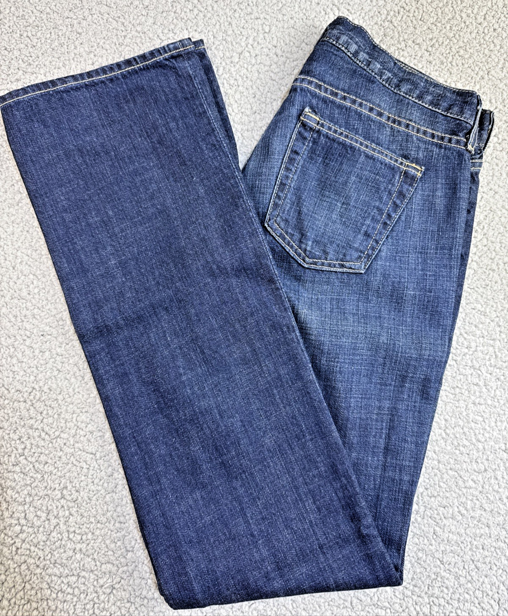 J. Crew Women's Blue Denim Jeans Hipslung Sz 27R Flare Leg {Actual 30X33}